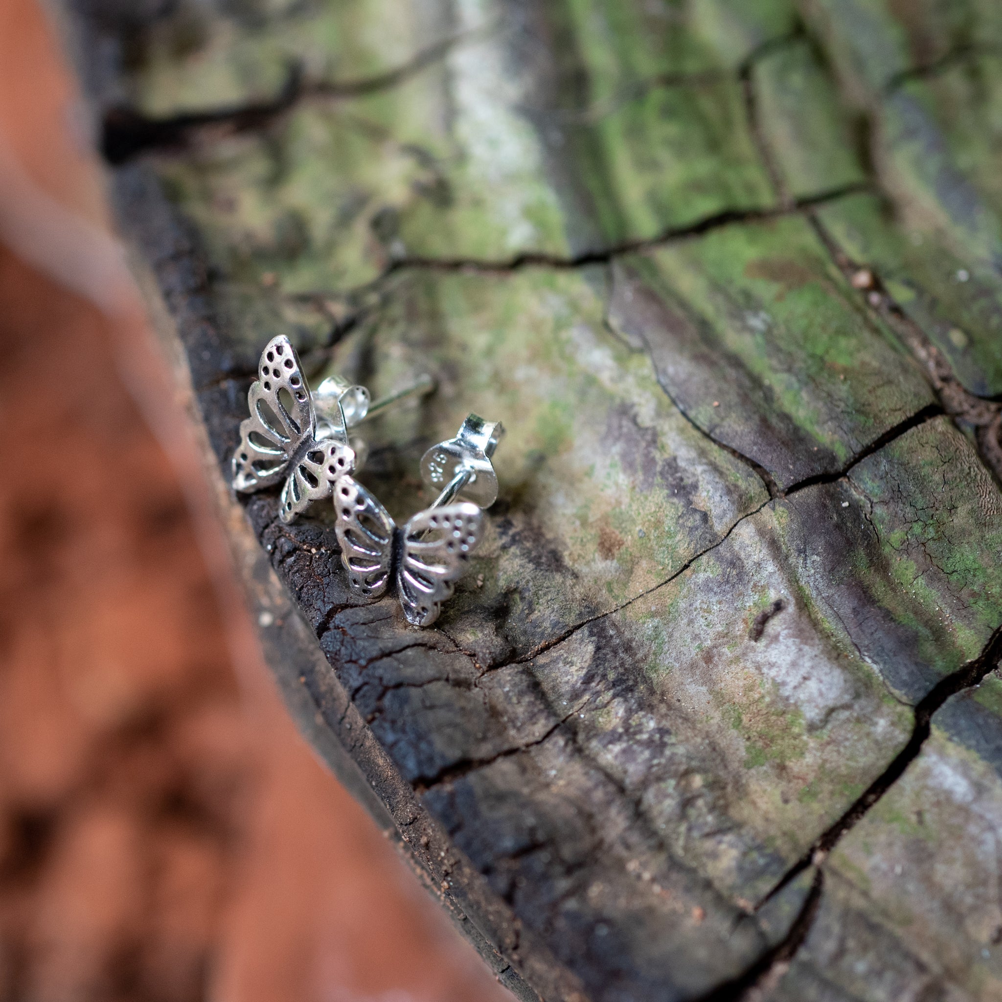 EK023 - Sterling Silver Oxidized Butterfly Stud Earrings