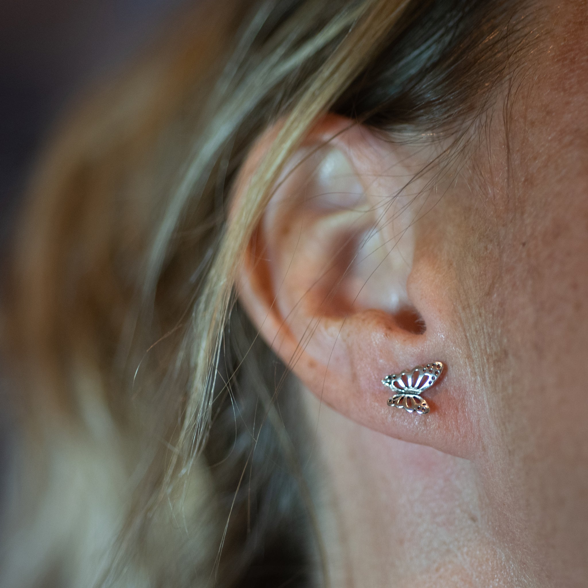 EK023 - Sterling Silver Oxidized Butterfly Stud Earrings