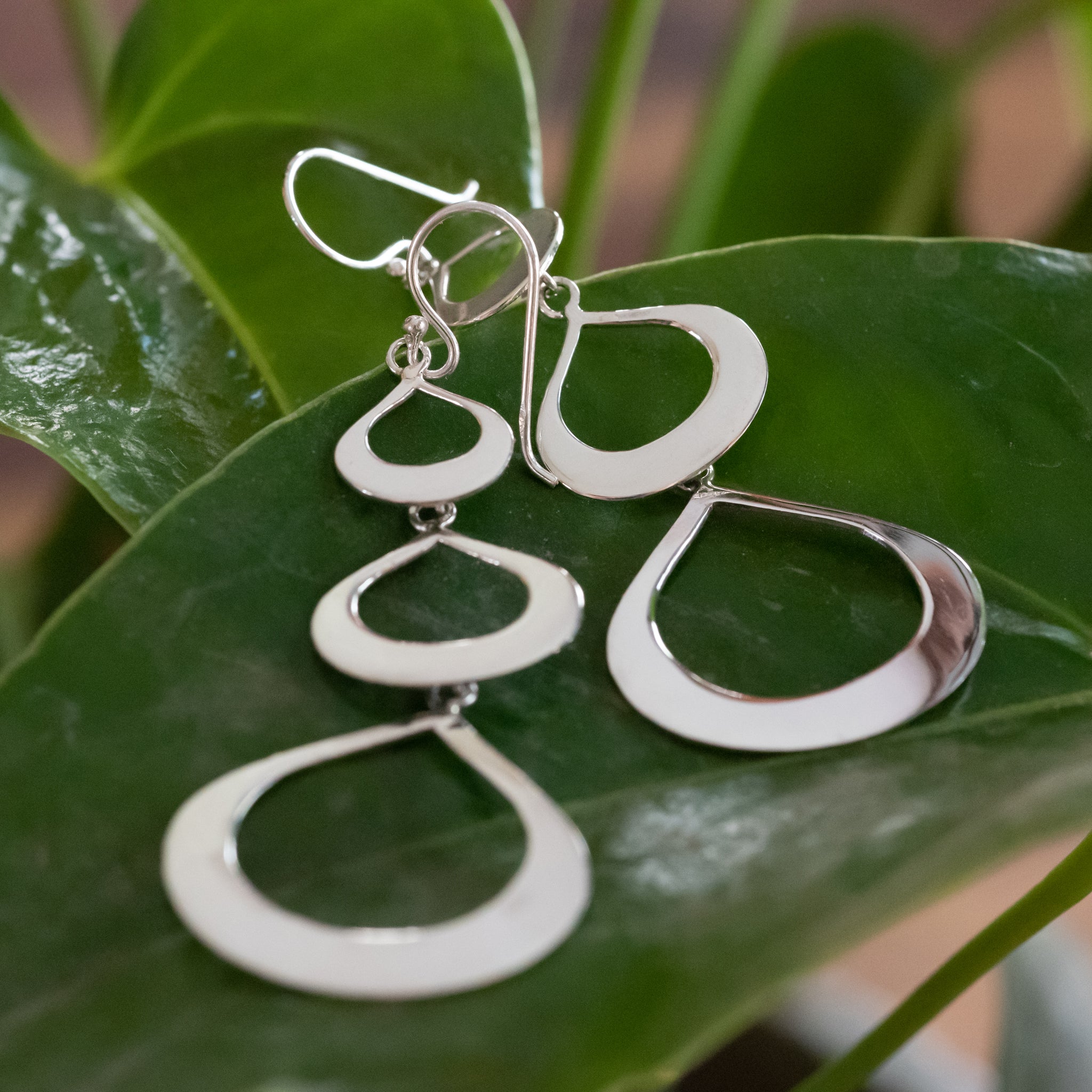 JEL016 - Sterling Silver 3 Teardrop Hook Earrings