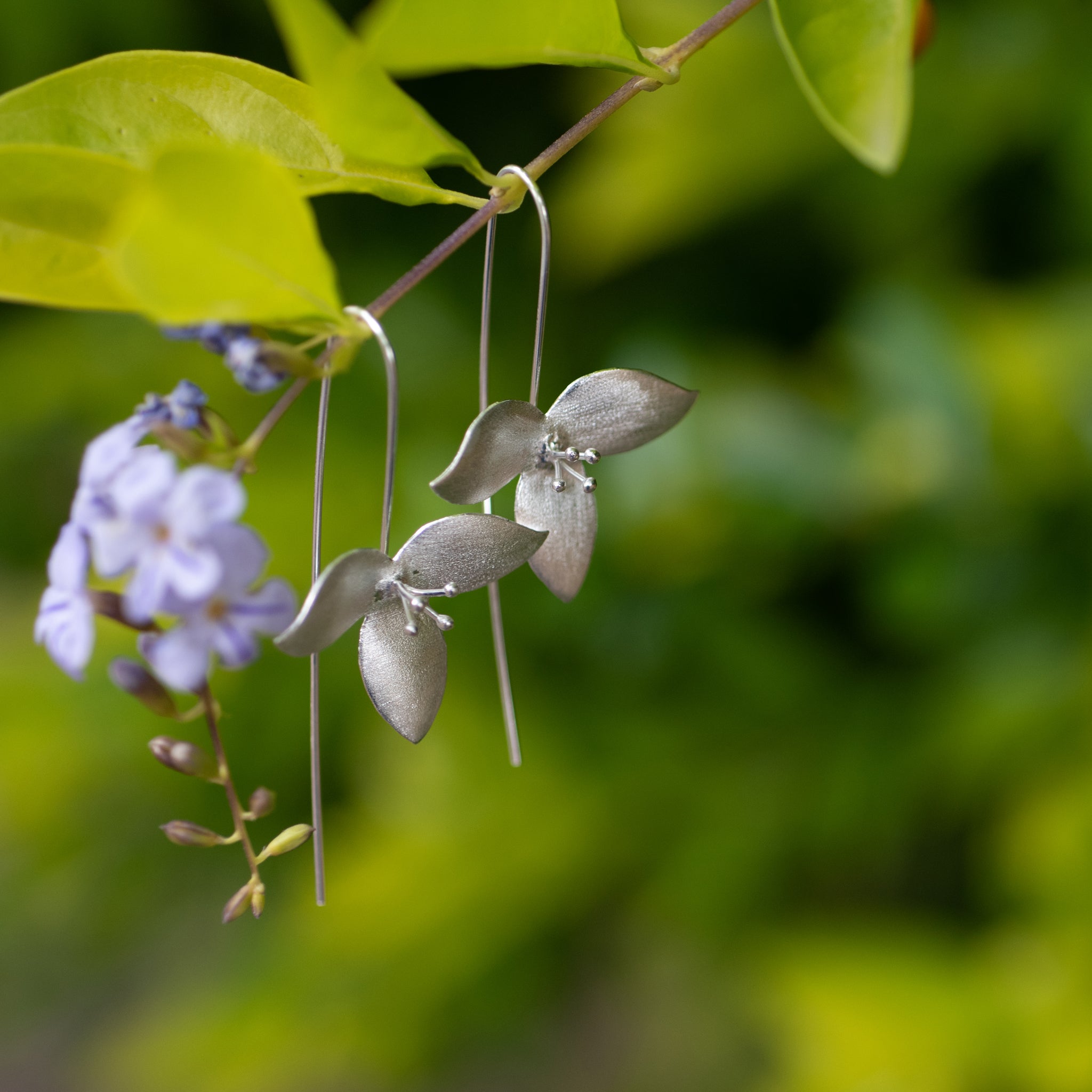 JEL023 - Sterling Silver Brushed Lily Hook Earrings