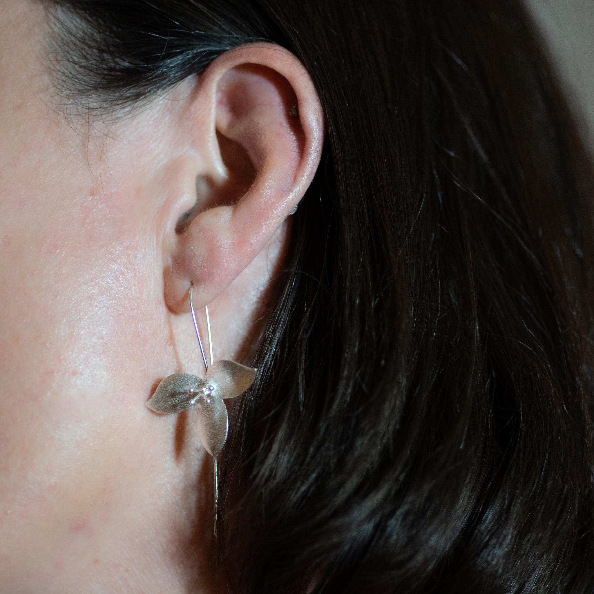 JEL023 - Sterling Silver Brushed Lily Hook Earrings