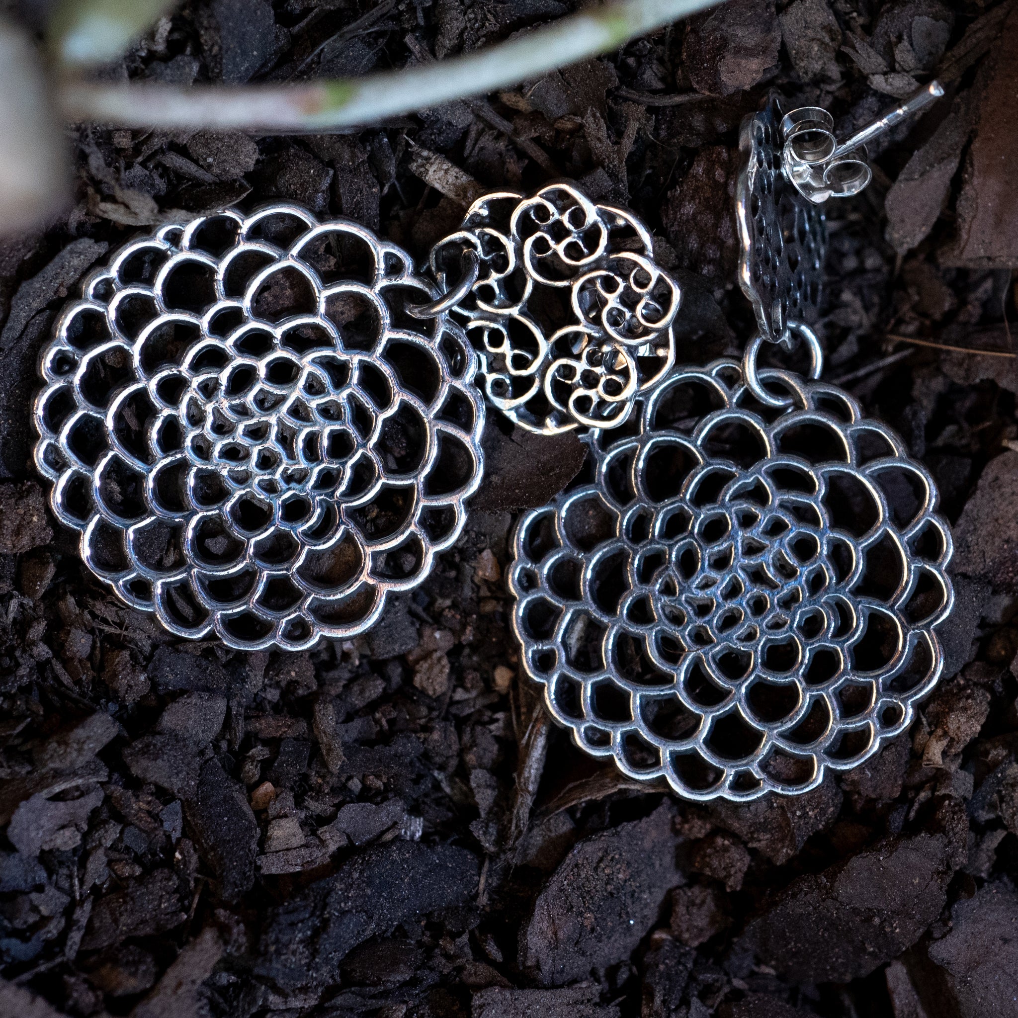 JES006 - Sterling Silver Flower Pattern Stud Earrings