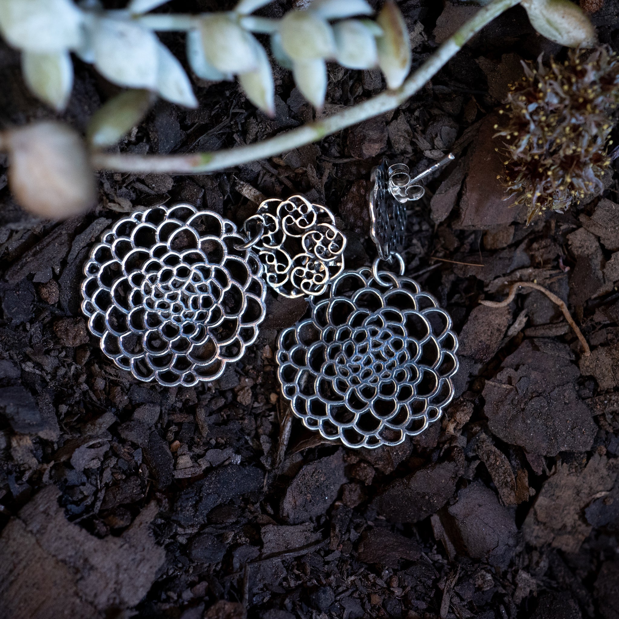 JES006 - Sterling Silver Flower Pattern Stud Earrings