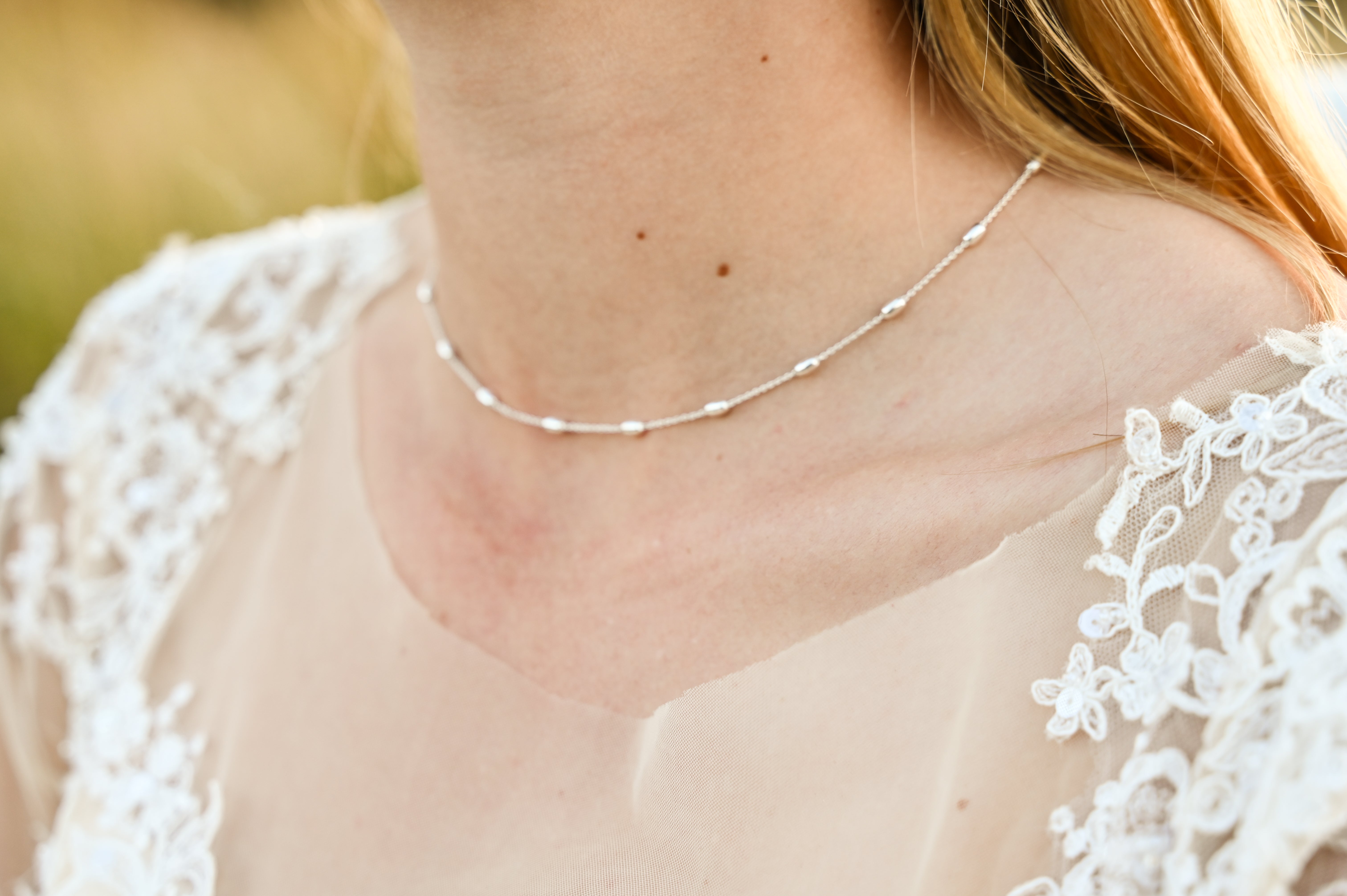 SP008 - Sterling Silver Ball Necklace with Oval Beads