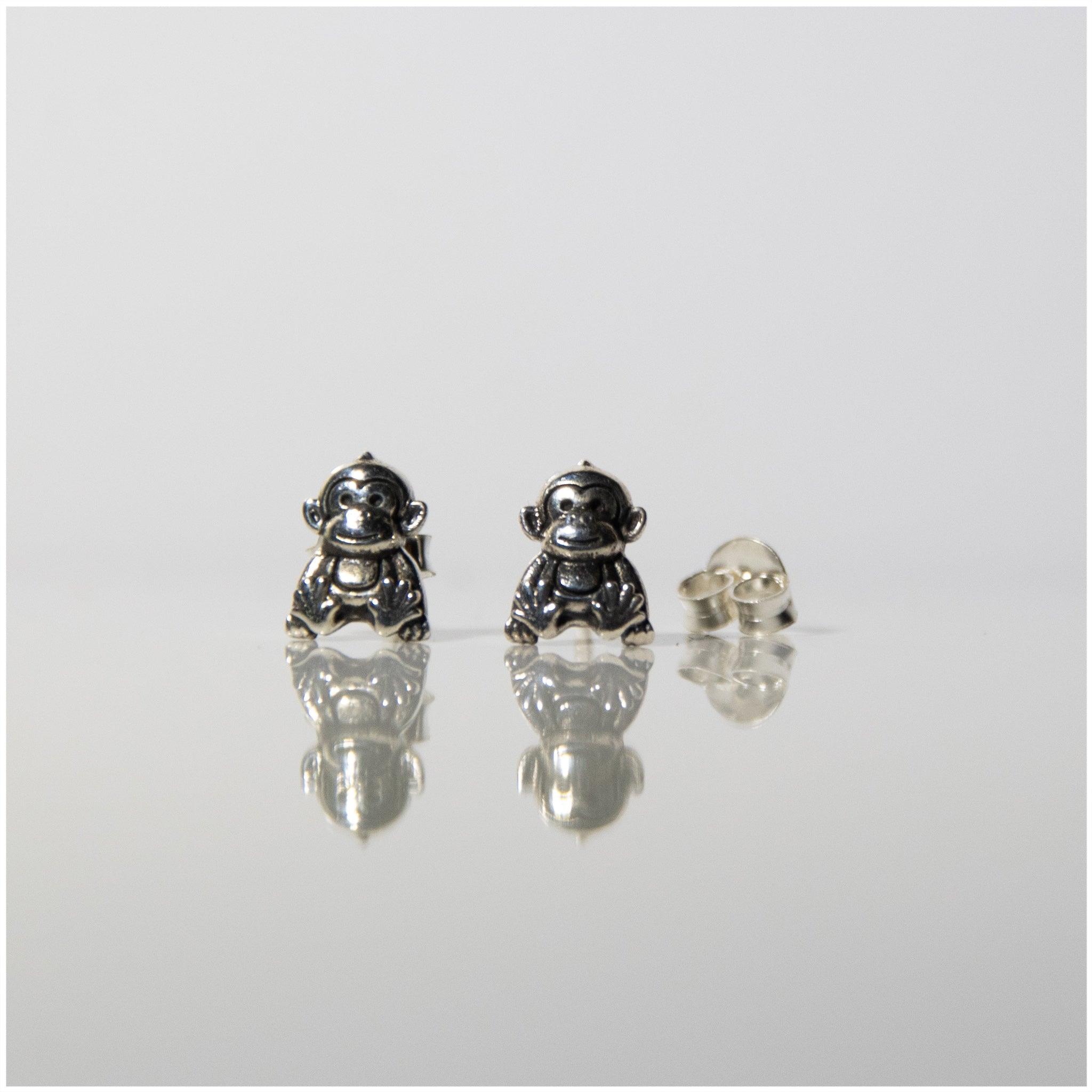 EK004 - Sterling Silver Monkey Earrings - silverby-e.co.za