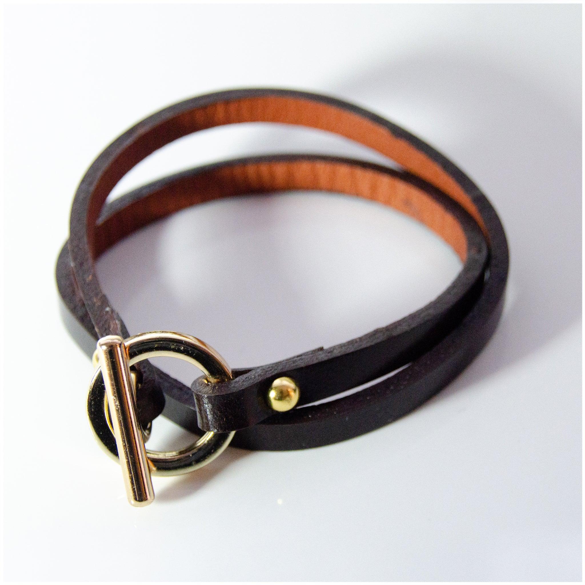 BL003 - Stainless Steel Leather Bracelet - Gold Plated - silverby-e.co.za