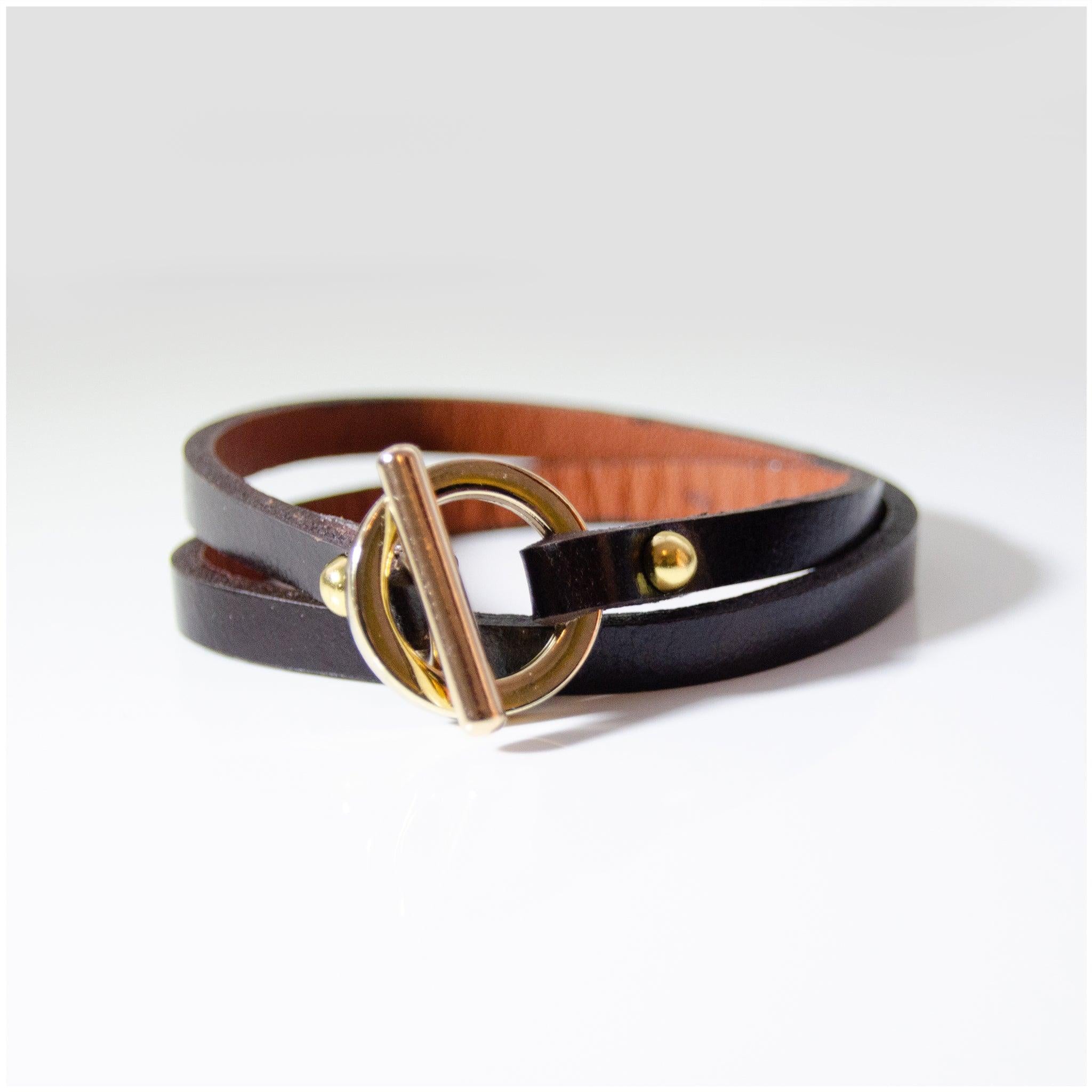 BL003 - Stainless Steel Leather Bracelet - Gold Plated - silverby-e.co.za
