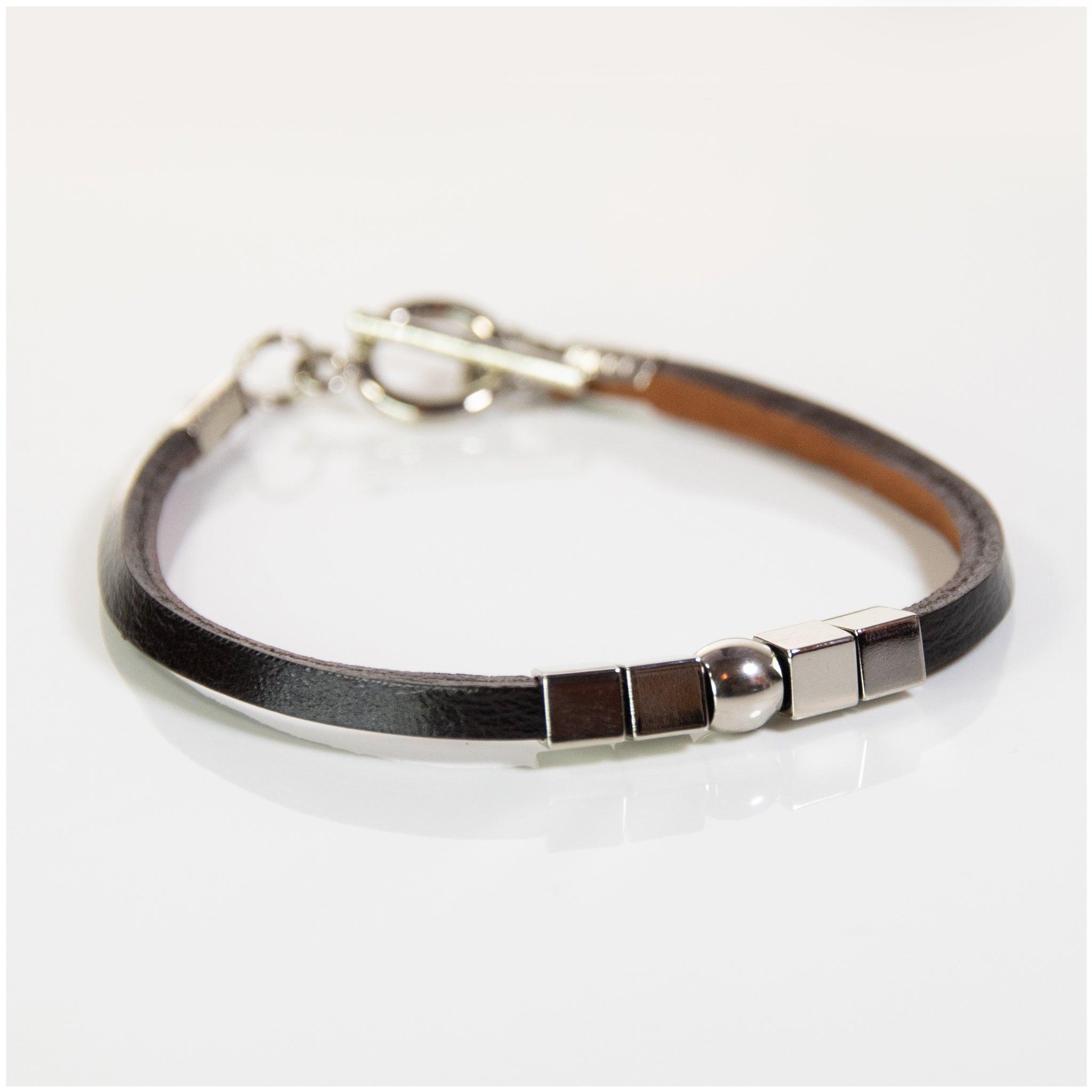 BL004 -Stainless Steel & Leather Bracelet - silverby-e.co.za