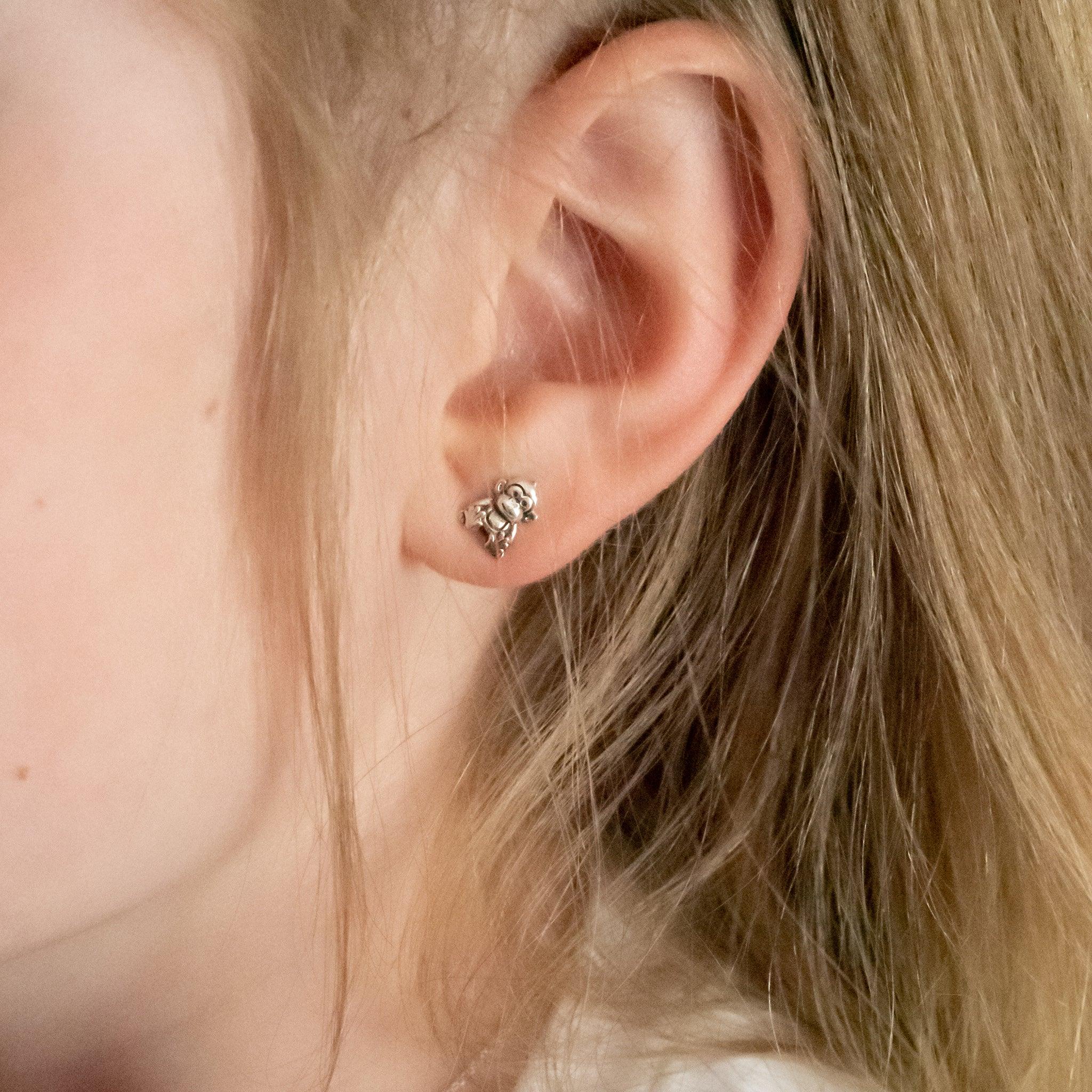 EK004 - Sterling Silver Monkey Earrings - silverby-e.co.za