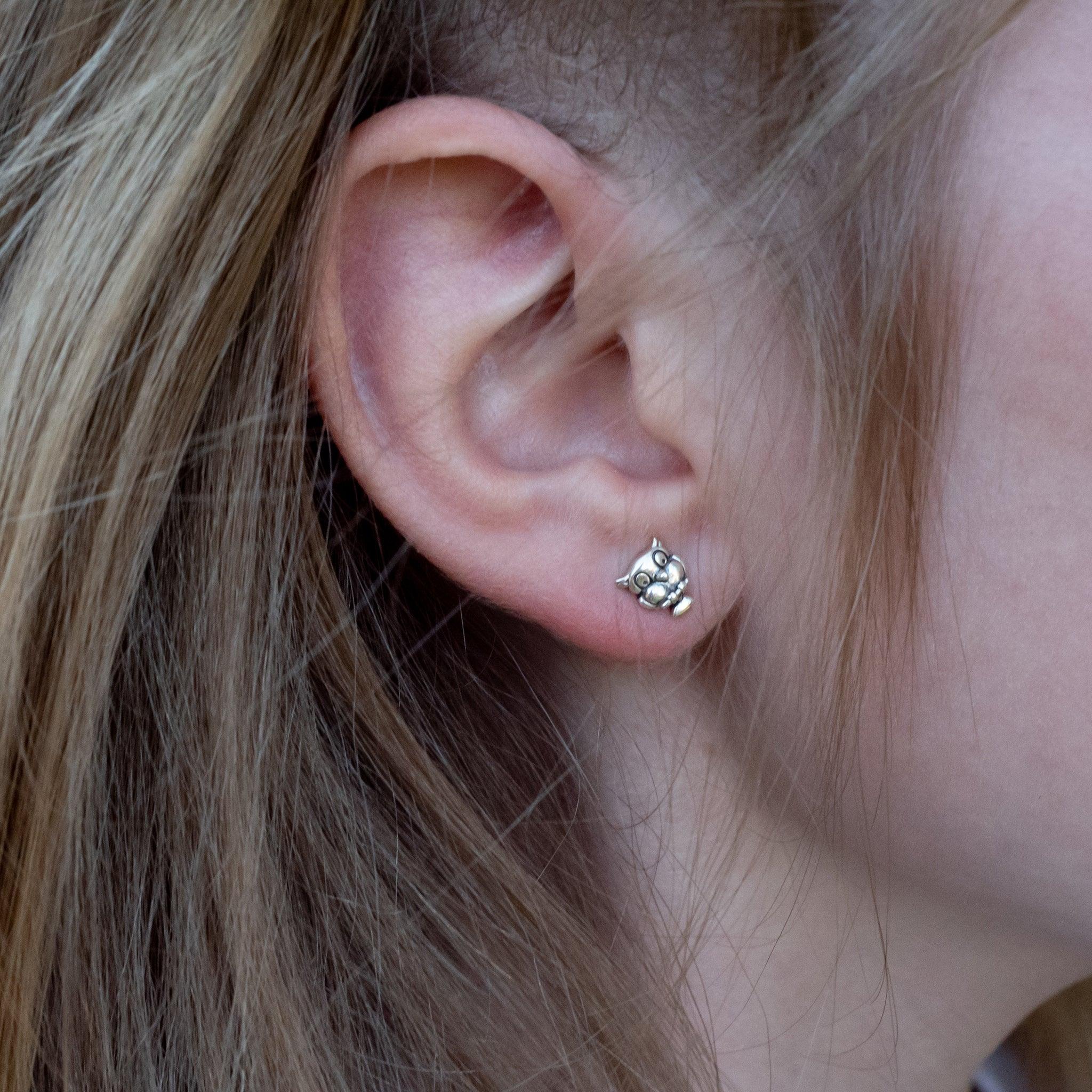 EK008 - Sterling Silver Owl Earrings - silverby-e.co.za