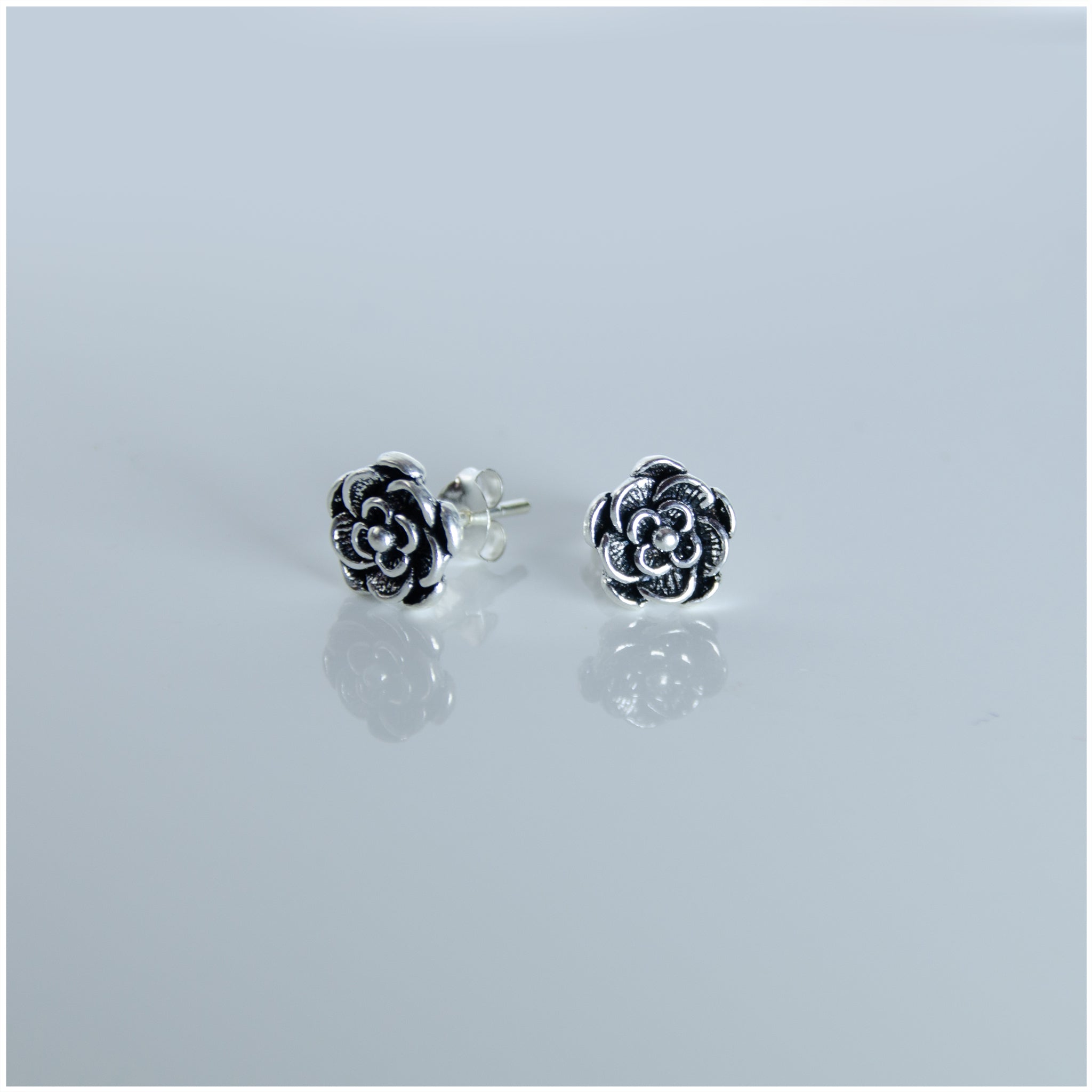 ES080 - Sterling Silver Oxidized Flower Push-Back Earrings - silverby-e.co.za