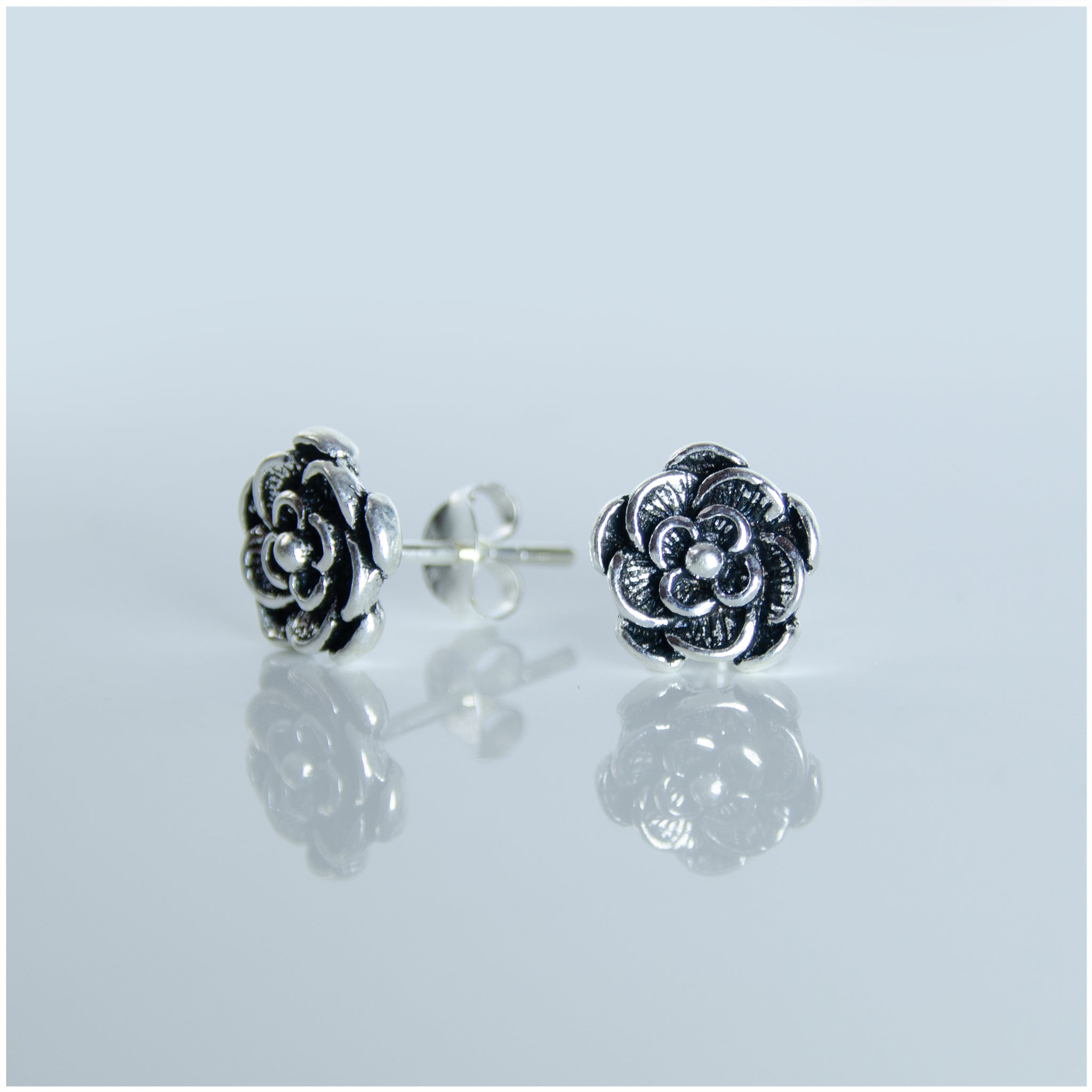 ES080 - Sterling Silver Oxidized Flower Push-Back Earrings - silverby-e.co.za