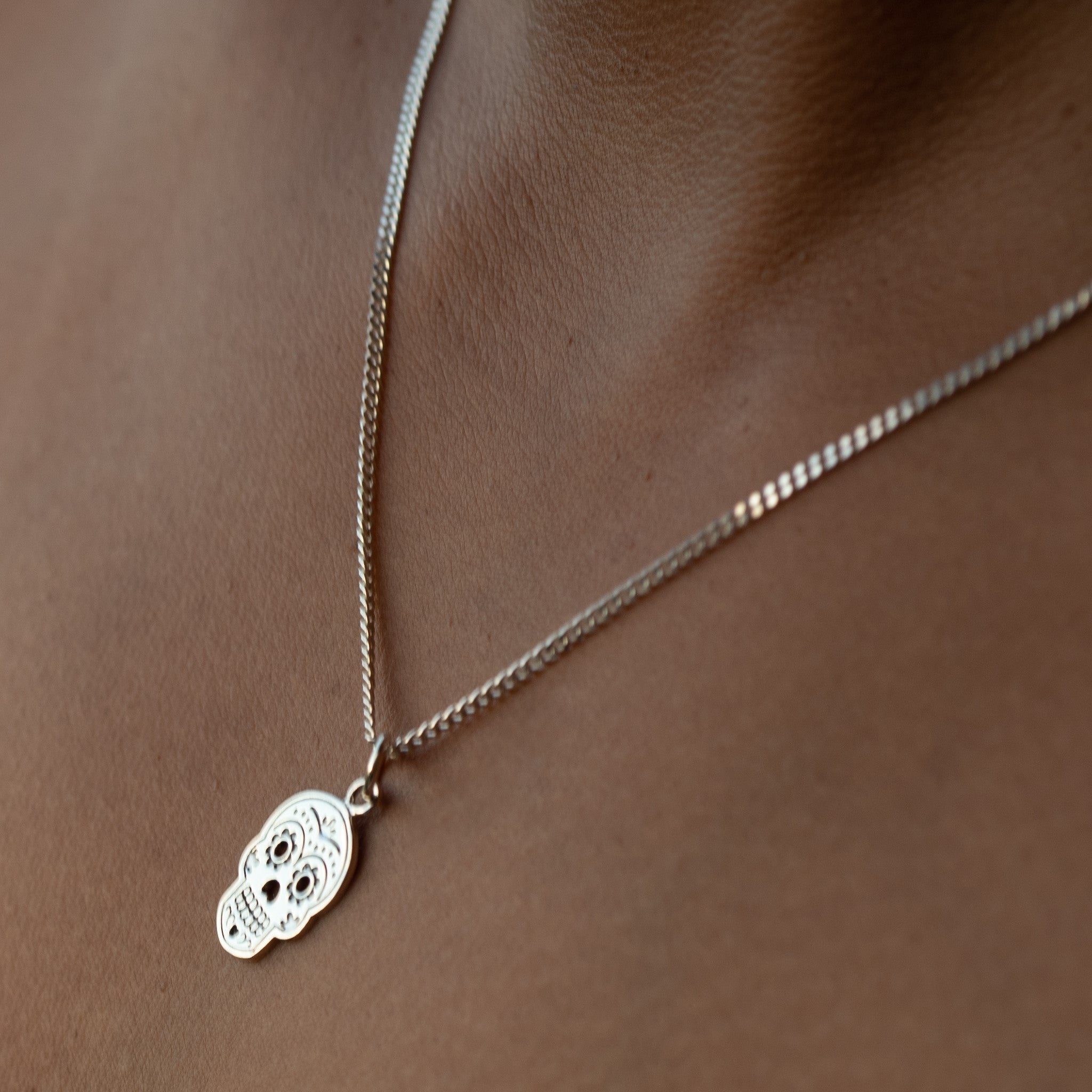 P005C - Sterling Silver Scull Pendant & Chain