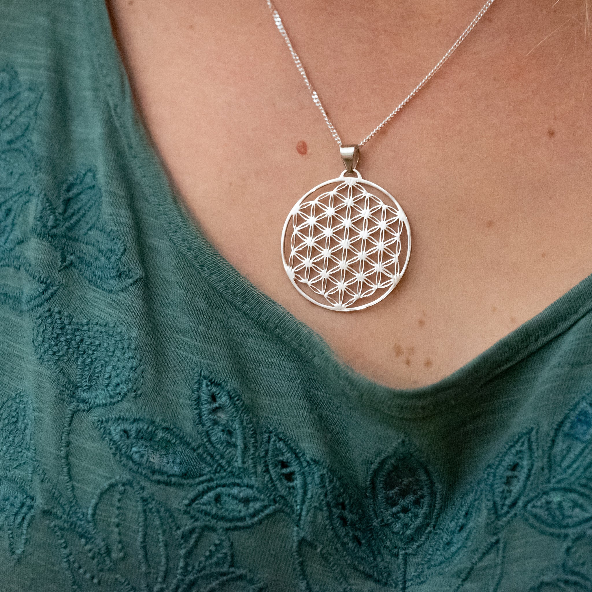 PR010C - Sterling Silver Flower of Life Pendant & Chain