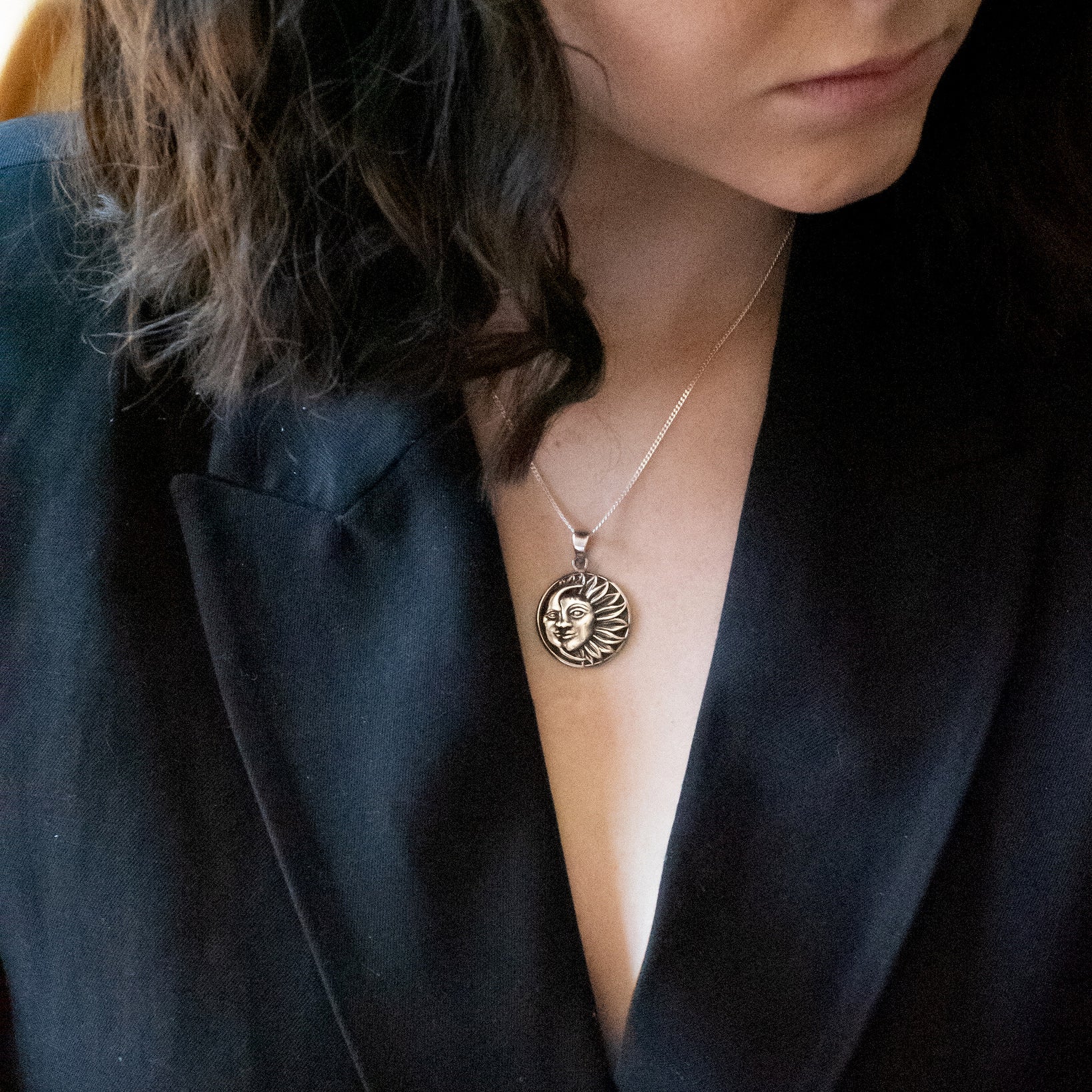 PR012 - Sterling Silver Sun & Moon Pendant & Chain