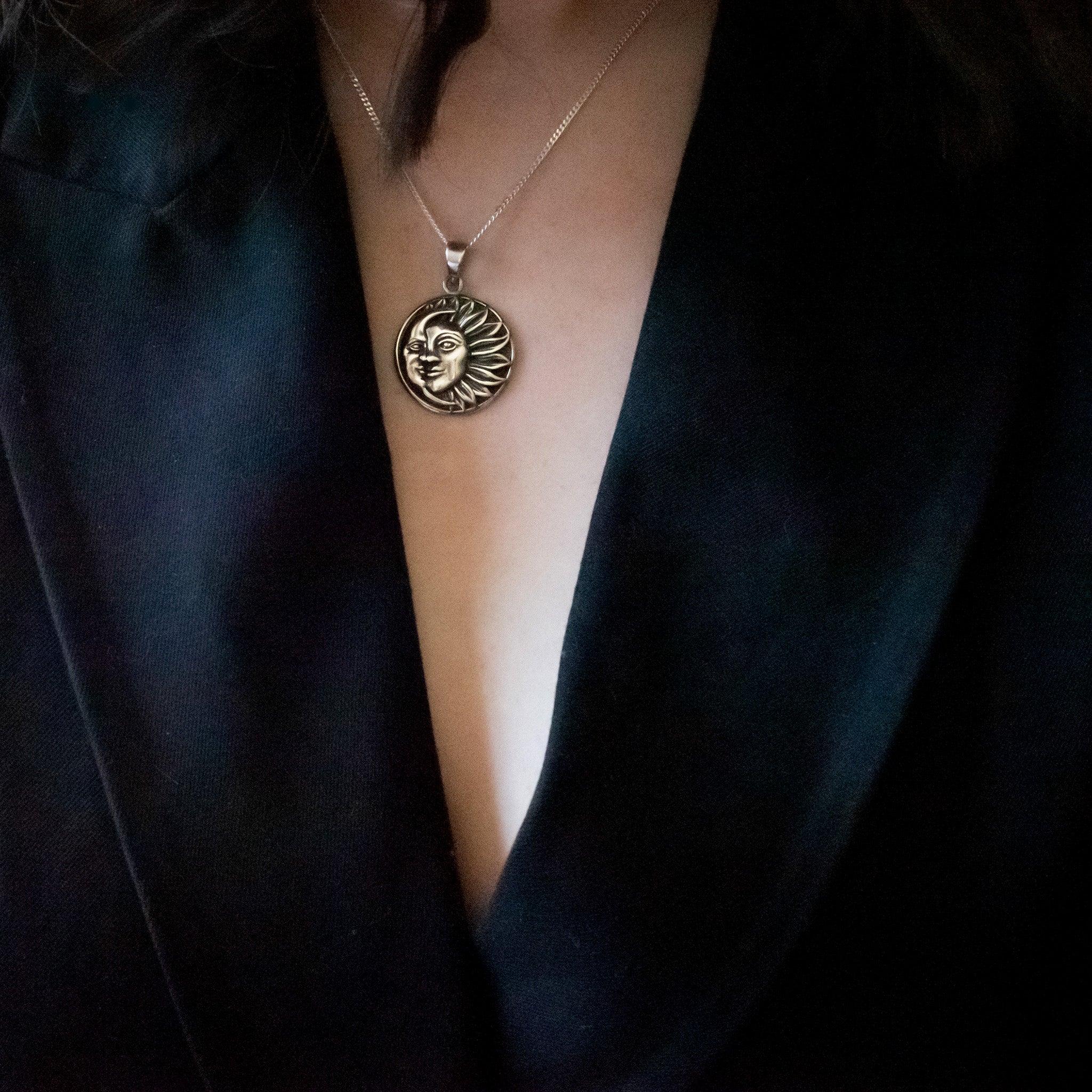 PR012 - Sterling Silver Sun & Moon Pendant & Chain