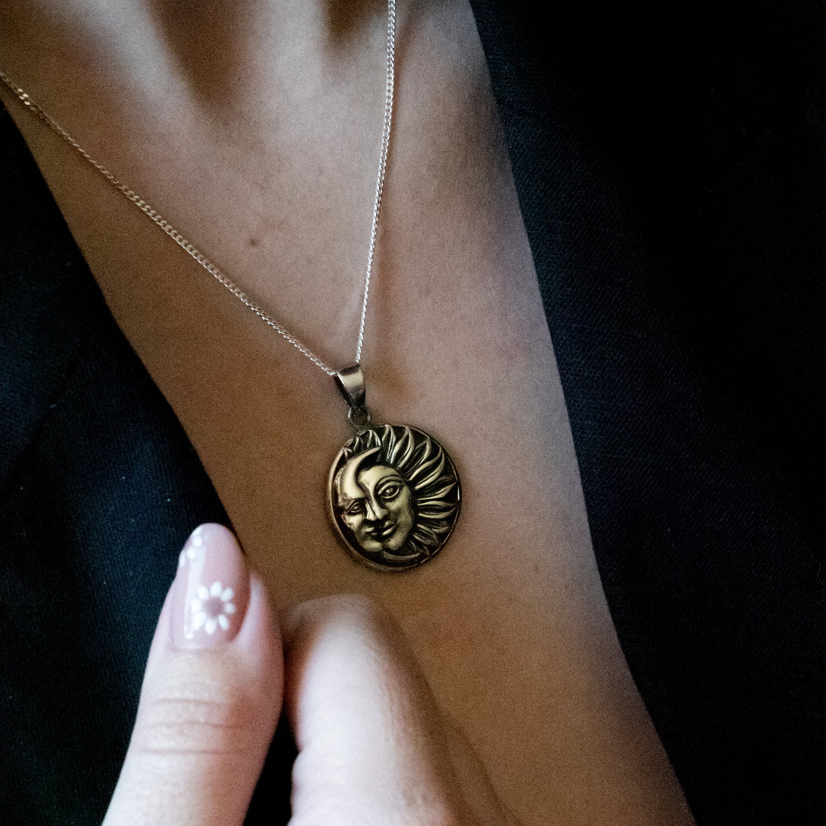 PR012 - Sterling Silver Sun & Moon Pendant & Chain
