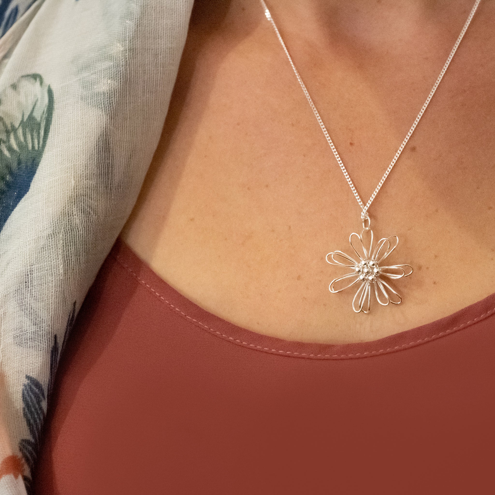 PR015C - Sterling Silver Flower Pendant & Chain