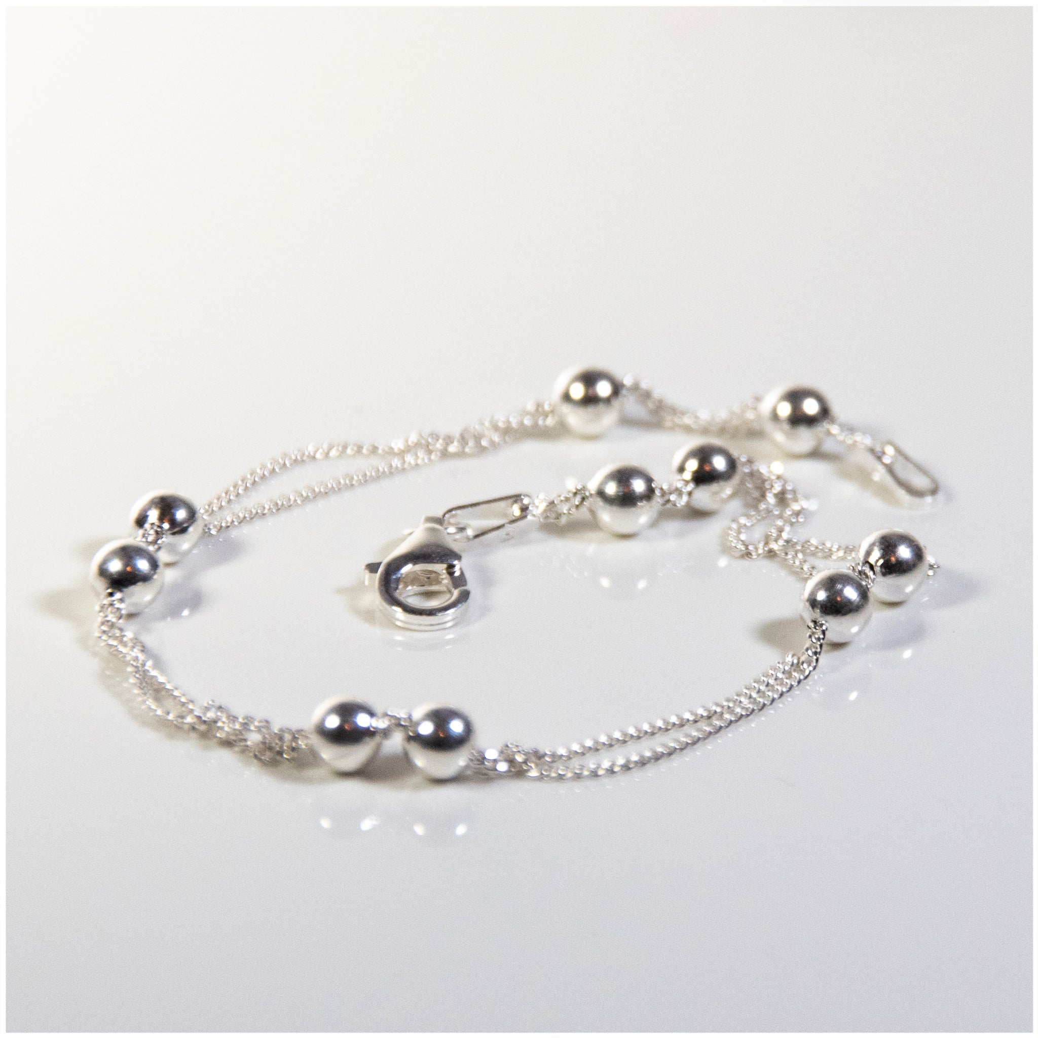 SB002 - Sterling Silver Double Ball & Chain Bracelet - silverby-e.co.za